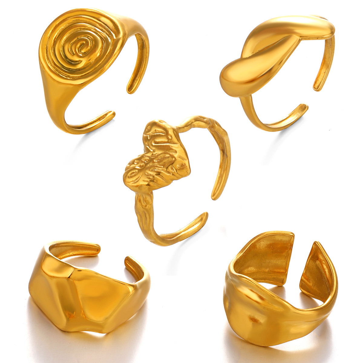 Fashionable and popular stainless steel exaggerated thick thread irregular with heart-shaped opening ring