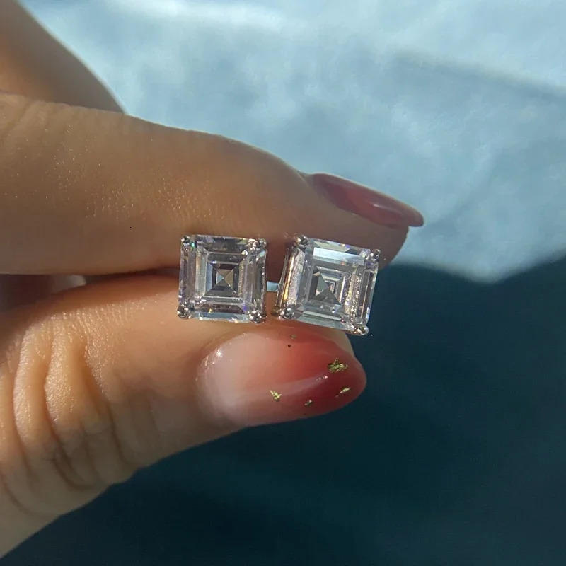 OEVAS Classic 925 Solid Sterling Silver 7*7MM High Carbon Diamond Gemstone Ear Studs Earrings Women Fine Jewelry Wholesale 250512