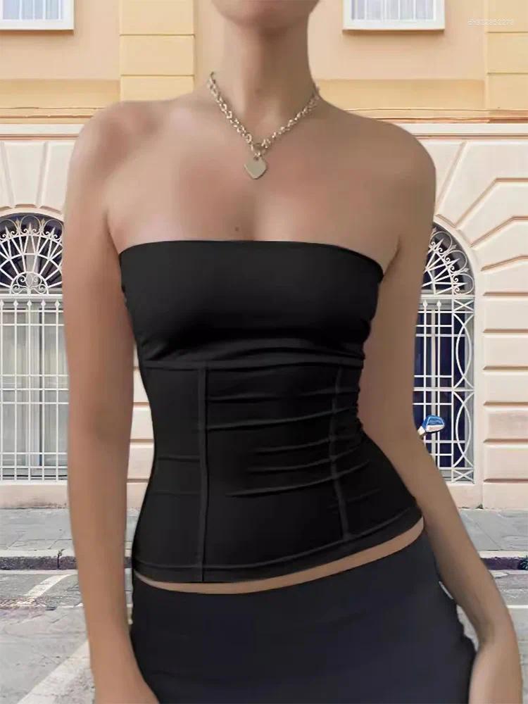 Women's Tanks Y2k Strapless Corset Tops Summer White Off Shoulder Women Sleeveless Tube Top Sexy Skinny Fit Bustier Clothes