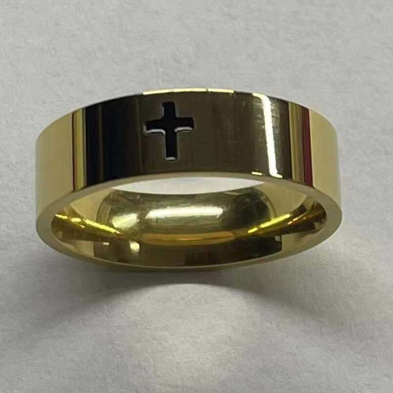 Wholesale Custom Stainless Steel Christian Jewelry Ring 18K Gold Plated Ring Fashion Minimalist Cross Ring for Men Women