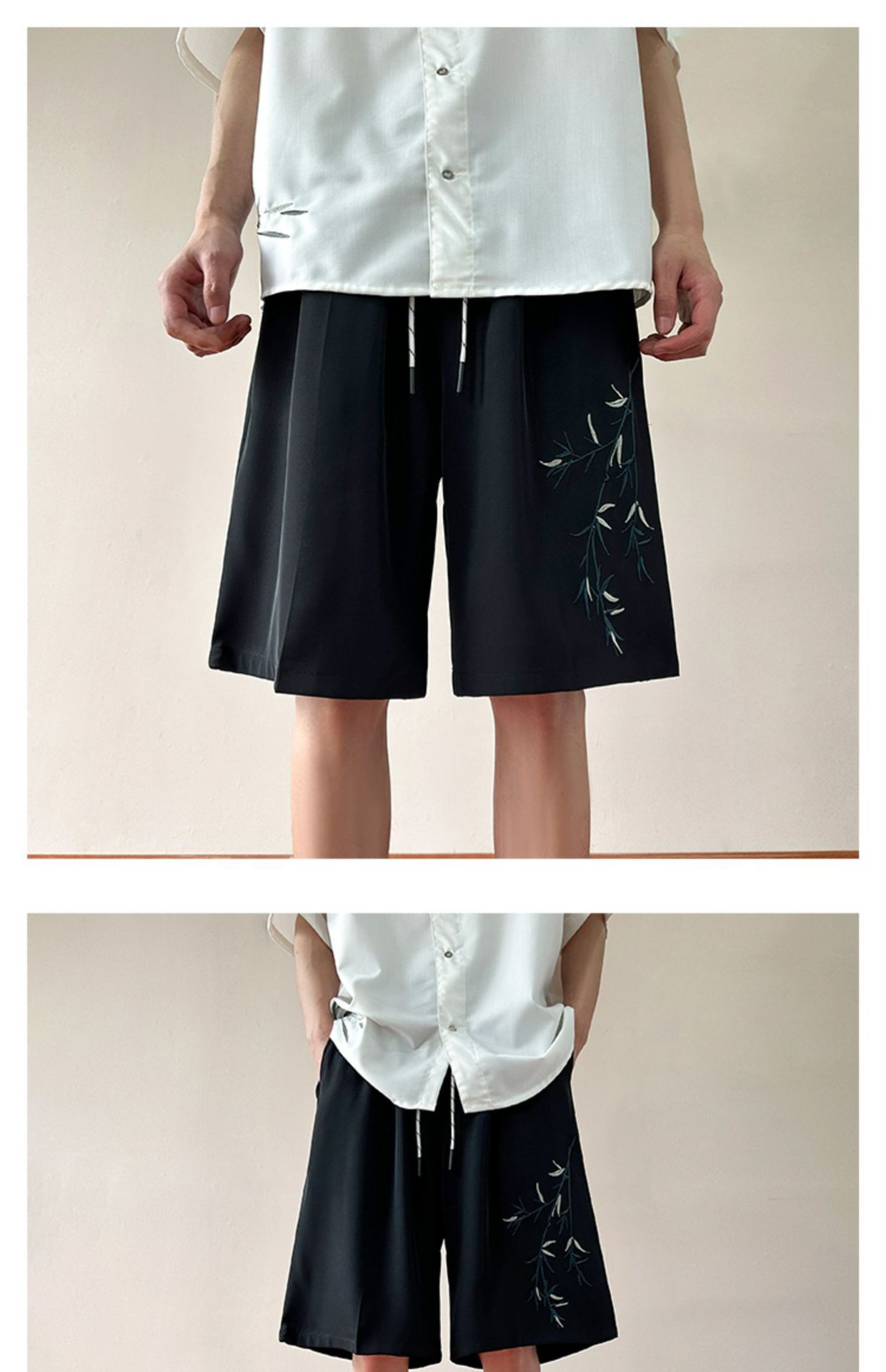 2025S Fashion Designer New Bamboo Leaf Shorts For Men Summer Thin And Loose Casual Shorts Trendy Brand Plus Size Chinese Style Sports Five Quarter Pan