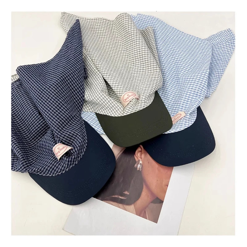Retro Patch Color Matching Plaid Strap Sun Hats for Men and Women Summer Travel Protection Fashion Hip Hop Headscarf Cap 250512