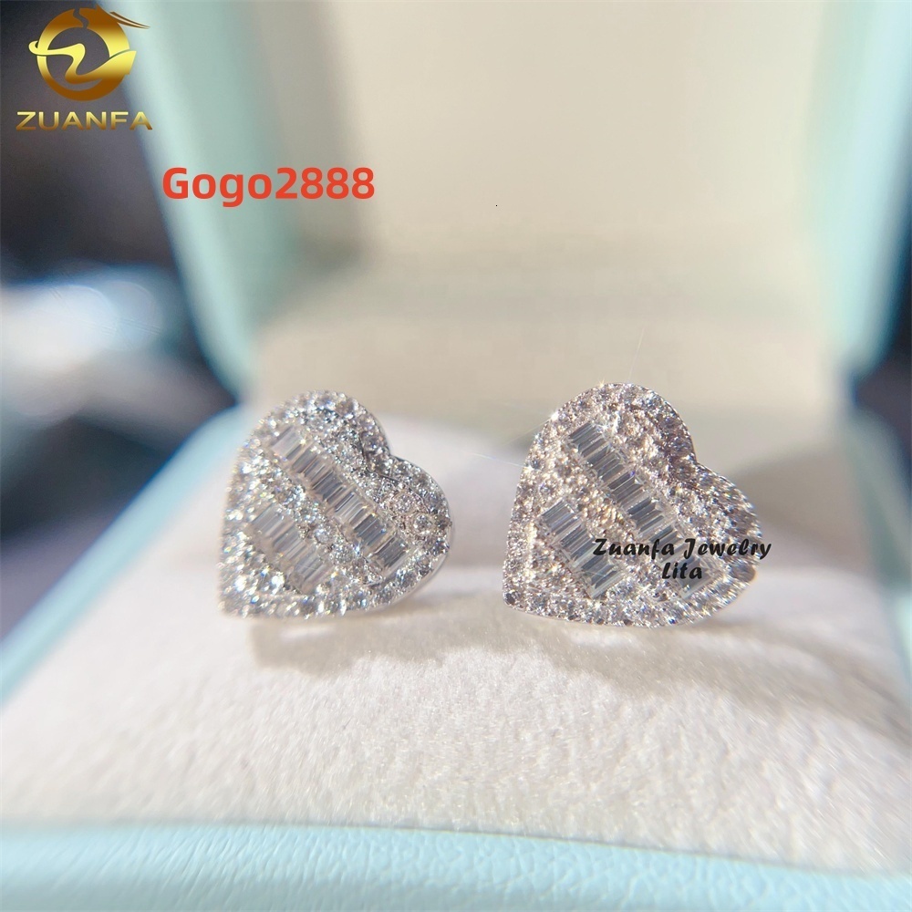 Luxury High Quality Hip Hop GRA Certificate Silver 925 Heart VVS Moissanite Siamond Earrings