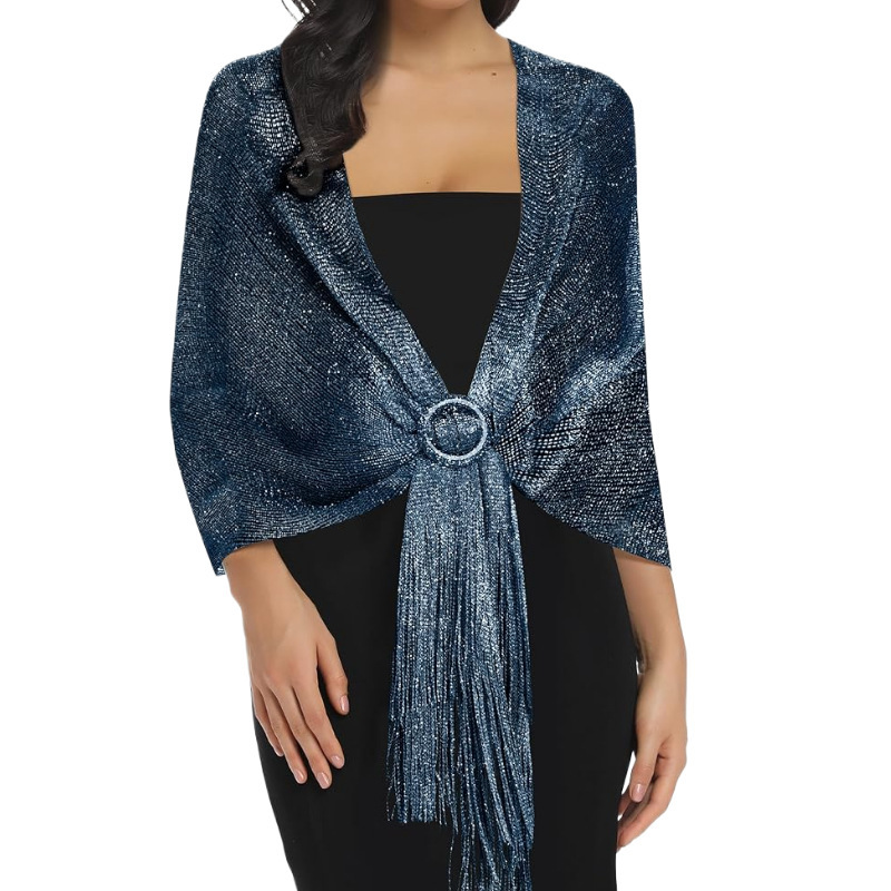 K693 Womens Shiny Scarf Ladies Lightweight Soft Fashion Solid Color Scarf Shawl Evening Wedding Shawl Cover Up Headband