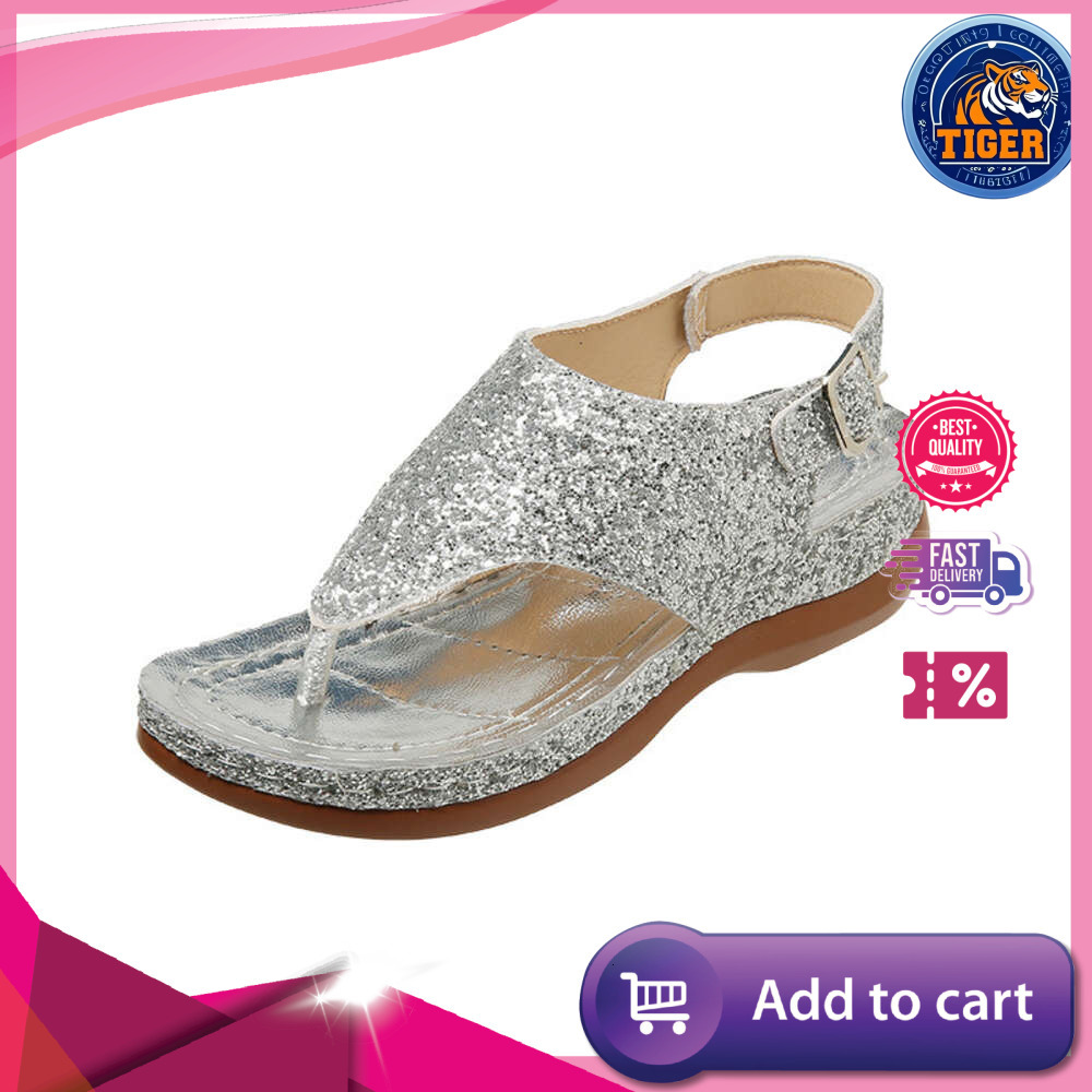 Ddmytiger Size For Large Women S Fashion Sequin Clip Toe Buckle With Herringbone Flat Sole Sandals Outdoor Shoes