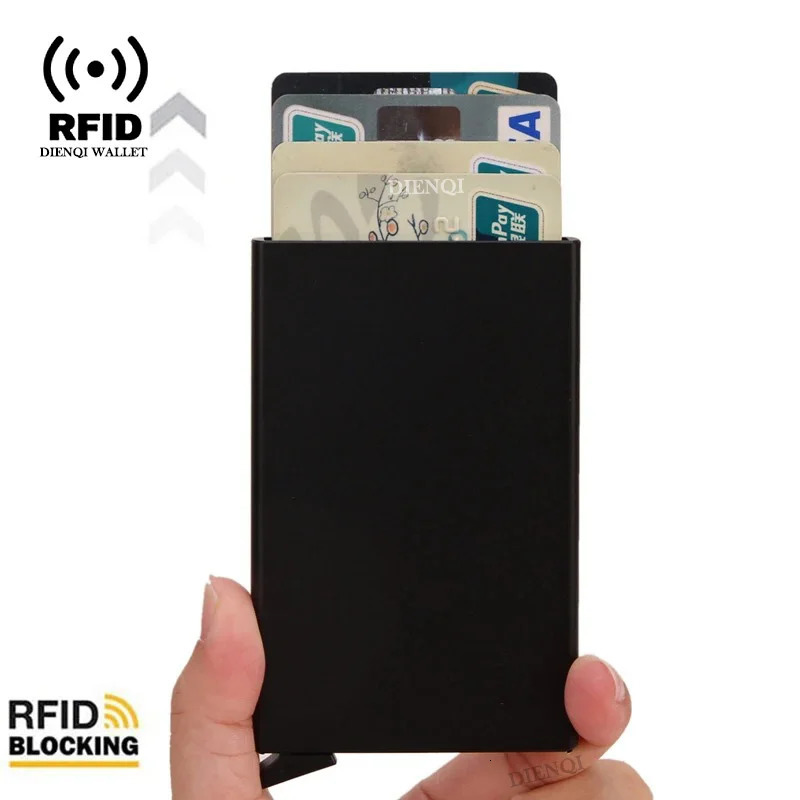 PT010,Rfid Credit Card Holder Metal Thin Slim Smart Wallet Women Wallets Pop Up Minimalist Small Black Purse Mini Walets for Men 250509