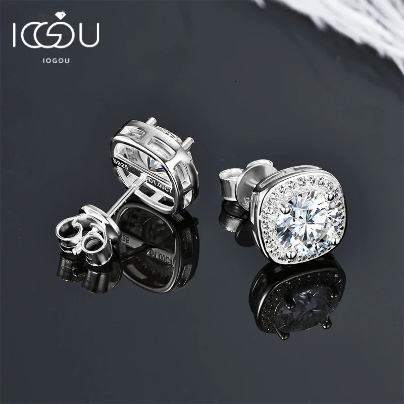 IOGOU 6.5mm 1.0CT Square Stud Earrings for Women 925 Sterling Silver Earrings Halo Lab Diamond Fine Jewelry 250512