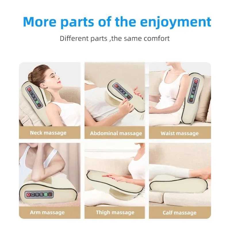 Massage Pillow Neck Massager Infrared Heating Electric Back Body Shiatsu Device Head Cervical Shoulder Kneading Health RelaxW250512