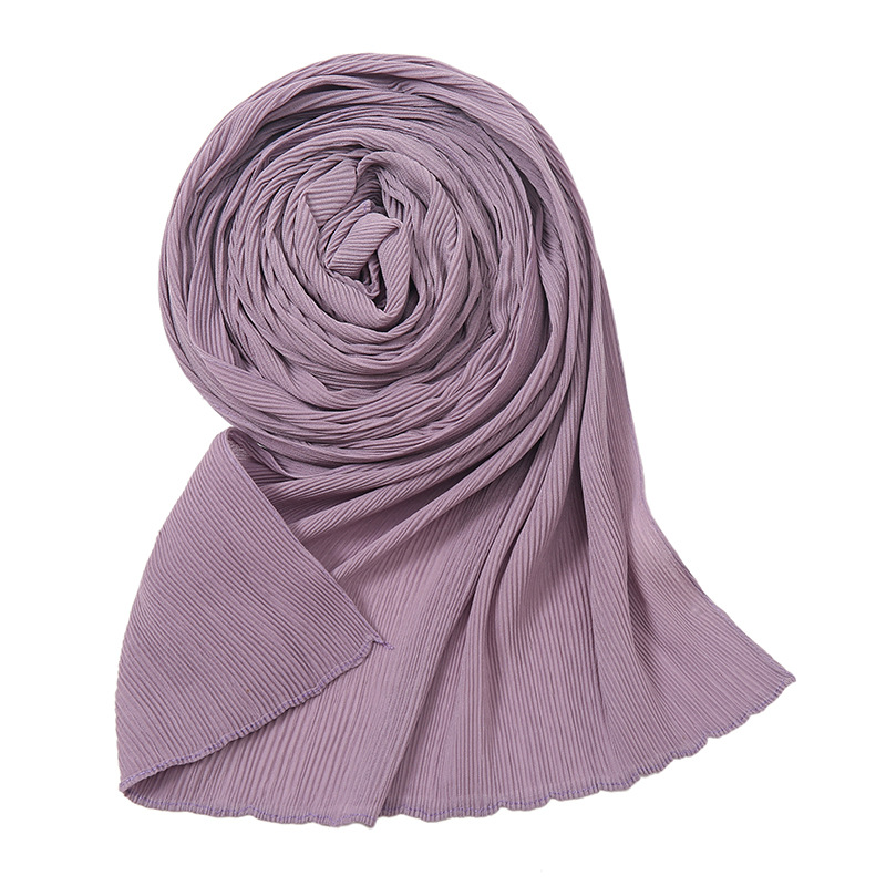K700 New style fine wrinkled pearl chiffon long scarf ladies scarf pleated gauze scarf fashionable solid color silk scarf