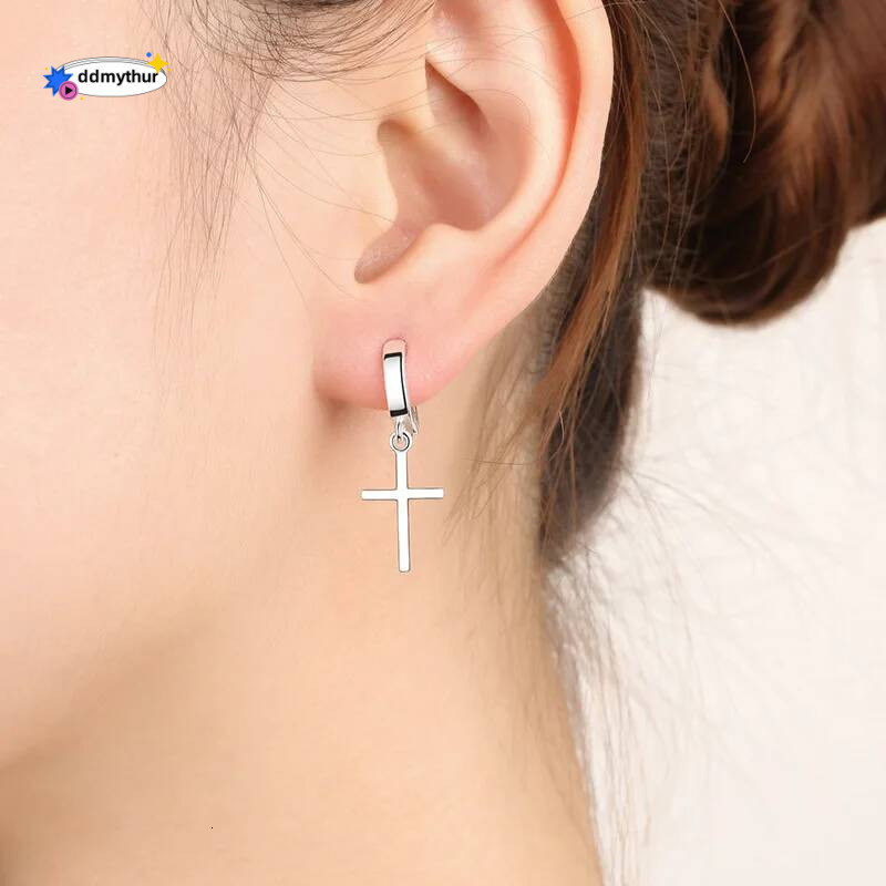 Sterling Sier Cross Hoop Earrings For Women Temperament Personality Trendy Jewelry Gift 2021 New ddmythur