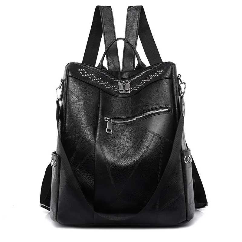 2024 Soft Pu Leather Women Backpack Youth Lady School Bag Big Capacity Travel Backpacks Womens Shoulder Bags Z250512