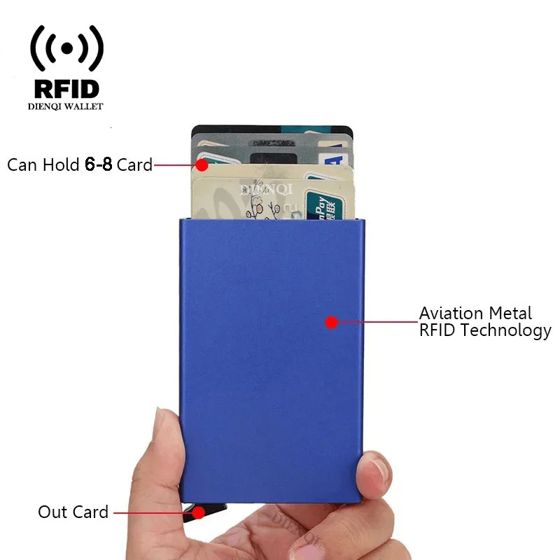 PT010,Rfid Credit Card Holder Metal Thin Slim Smart Wallet Women Wallets Pop Up Minimalist Small Black Purse Mini Walets for Men 250509