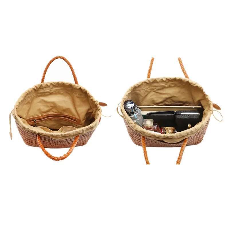 Large size Hand-woven 100% Genuine Leather casual vegetable basket bag Woven Inside Vintage Shopping Tote Bag