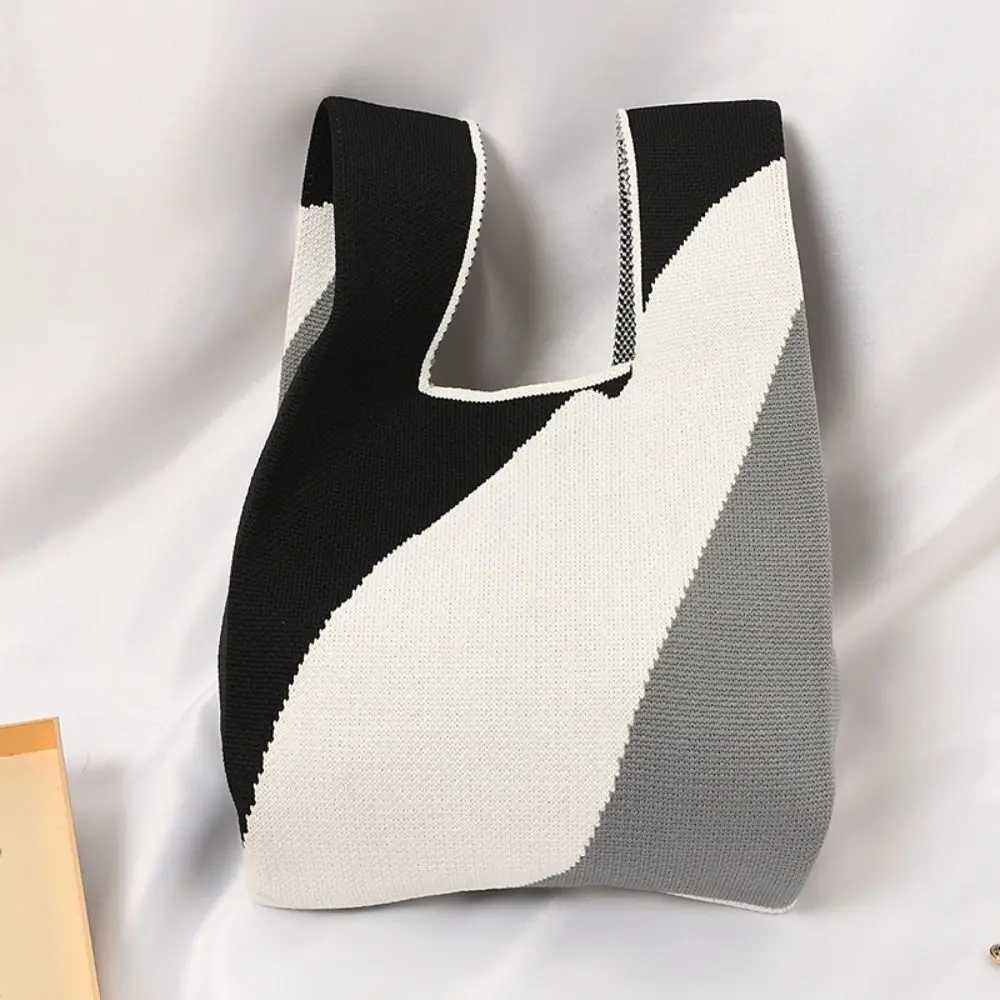Cute Harajuku Knitted Shoulder Bag Female Korean Fashion Cotton Yarn Crochet Vest Shape Tote Bag for Women Girly Vintage SweetW250512