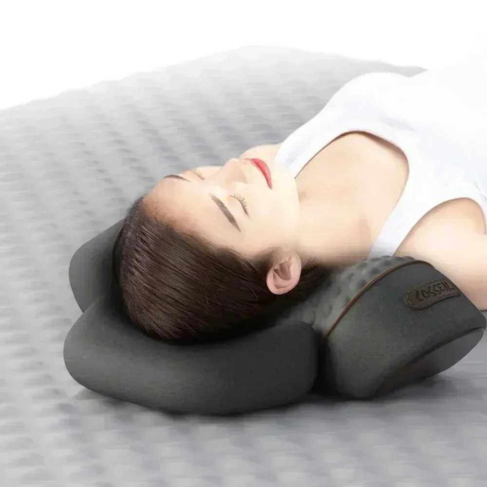 Okayso Electric Neck Massager Cervical Pillow Hot Compress Neck Stretch Heating Vibration Neck Shoulder Massage Traction PillowW250512