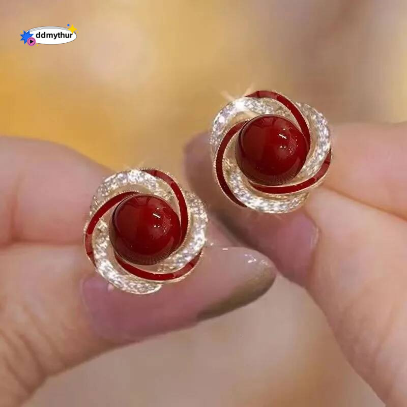 Fashion Brand S Sier Needle Red Pearl Earrings, Elegant Women's Exquisite Jewelry, Wedding Anniversary Holiday Gifts ddmythur