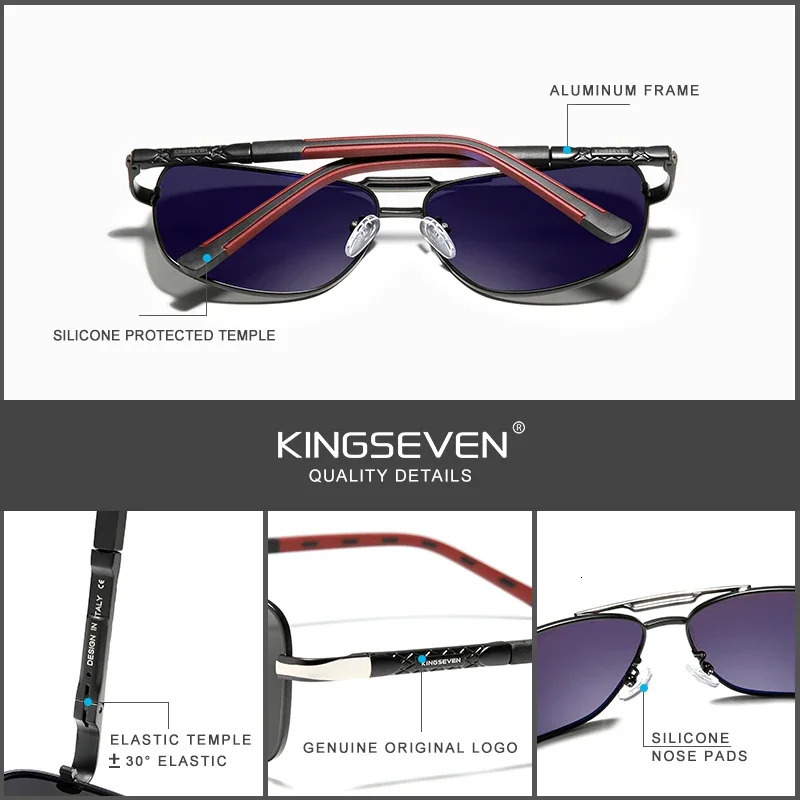 KINGSEVEN Aluminum Sunglasses MenWomens Polarized UV400 Fashion Sunscreen Glasses Classical Driving Rectangle Business Eyewear 250512