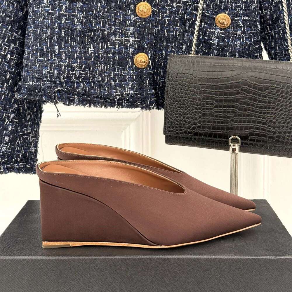 New Women Size35-41 Silk Genuine Leather Mules High Heels Wedges Slippers Flat Platform Designer Shoes Zapatillas De Mujer