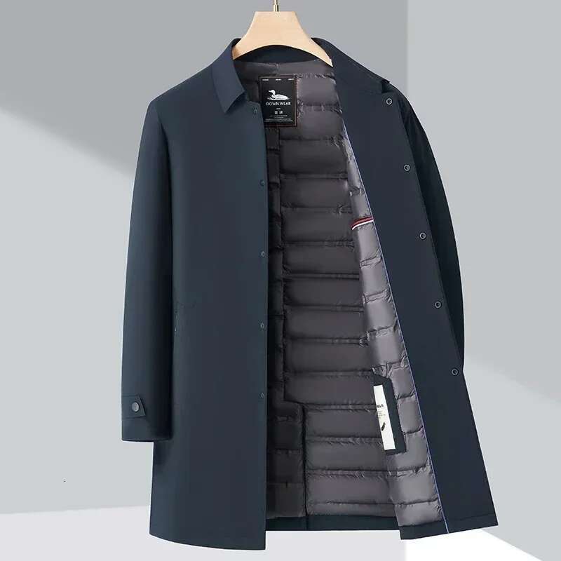 High-End Jacket Men's Winter Business Casual Mid-Length Lapel 90 White Duck Down Parka Male Clothes Thick Warm Coat Designer
