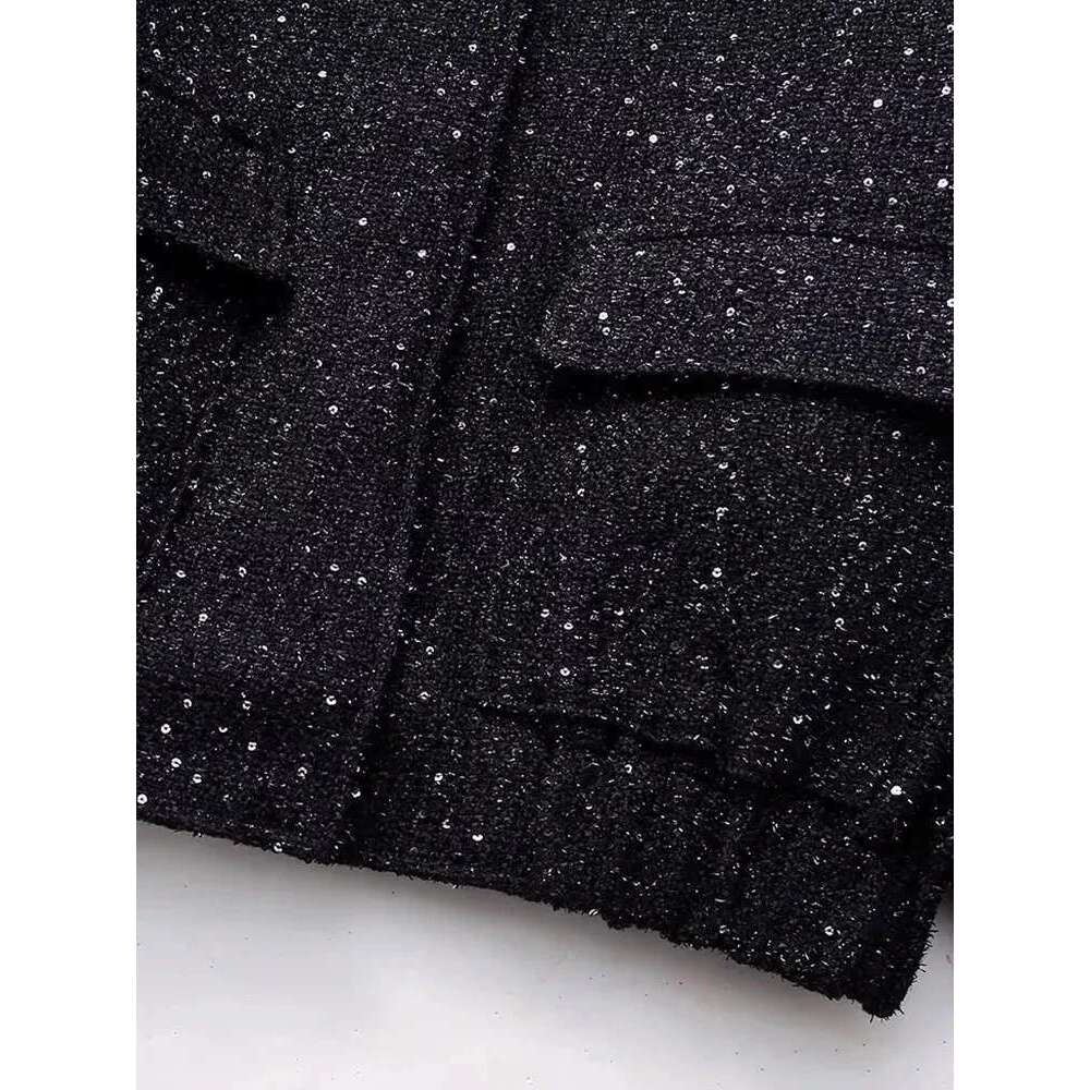 Nlzgmsj Women Shiny Sequin Jacket Y2k Gold Color Stand Collar Long Sleeve Short Coat Autumn Winter Ladies High Streetwear