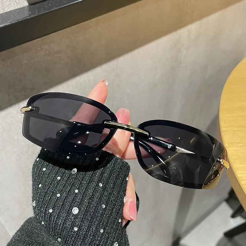 Rimless Y2K Style Sunglasses Rectangle Fashion Women Men Shades Square Sun Glasses for Female Male Oculos Metal Frame 250512