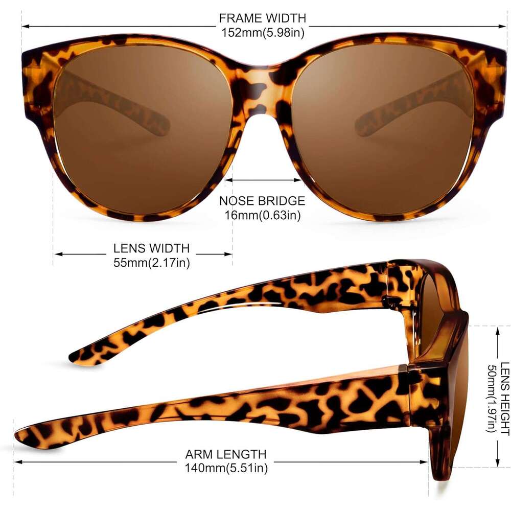 DHCollections Over Glasses Sunglasses for Women Polarized UV400 Wrap Around Shades 14.7cm Wide Stylish Cat Eye Design