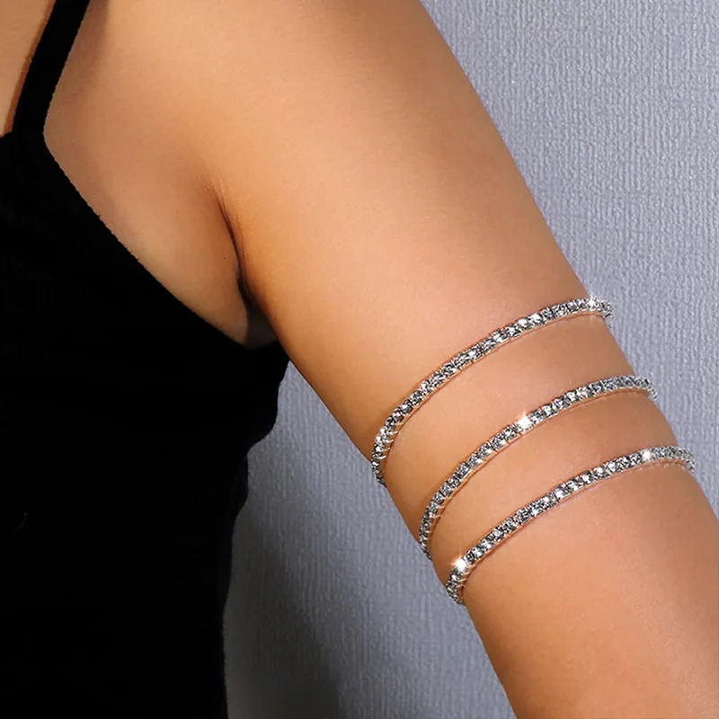XSBODY Ins Fashion Twisted Rhinestone Arm Cuff Bracelet for Women Sexy Crystal Ring Wrist Chain Body Jewelry Accessories 250512