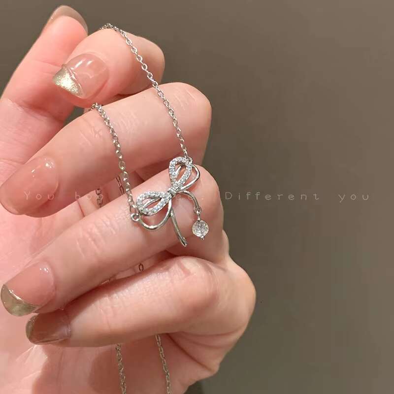 Bow zircon heart-shaped gift alloy bow for girls, cute and lovely necklace accessories