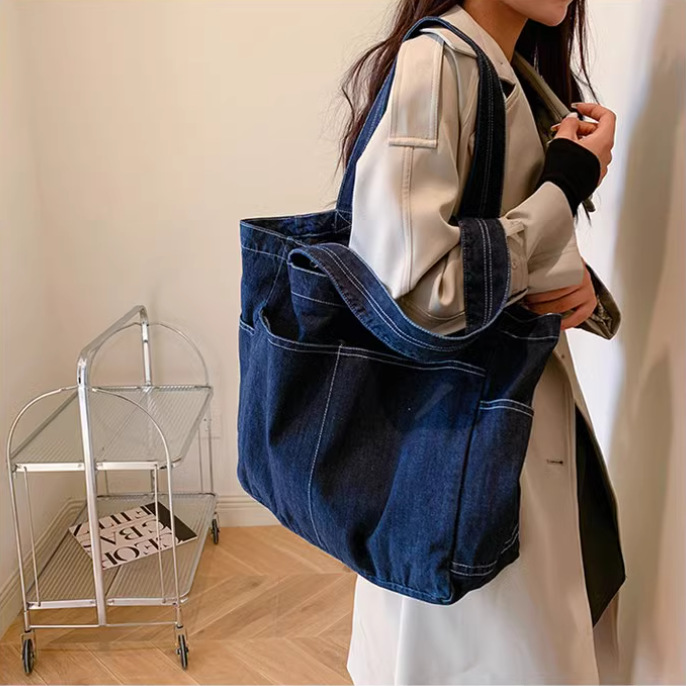 Denim shoulder bag large capacity shopping bag mother bag tote bag student schoolbag commuter bag