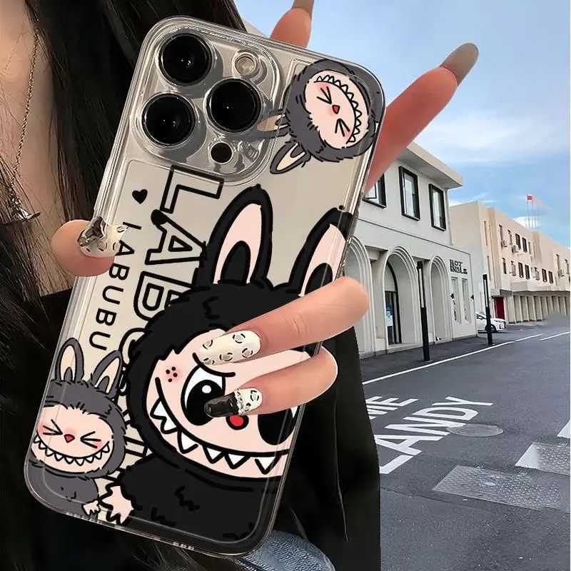 Cartoon Labubu Phone Case For iPhone 16 15 14 13 12 11 Pro Max XR X XS 13 12 Mini Soft Clear Cover Y250512