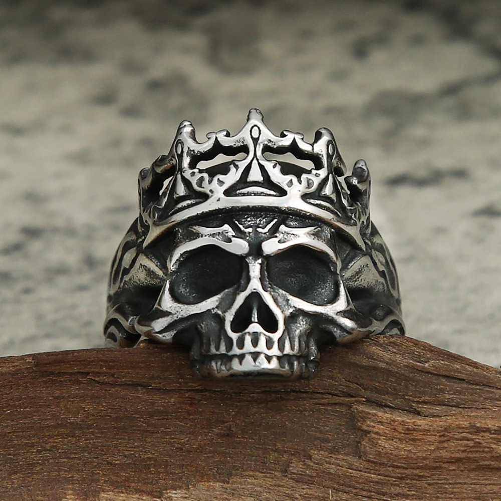 Gothic Vintage Stainless Steel Crown Skull Ring For Men Boys Punk Skull Rings Hip Hop Biker Mens Fashion Jewelry Gift Wholesale 250509