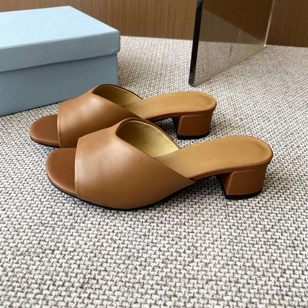 Women Genuine Leather Slippers Med Heels Summer Slides Solid Colors Leisure Pumps Designer Shoes Zapatillas De Mujer