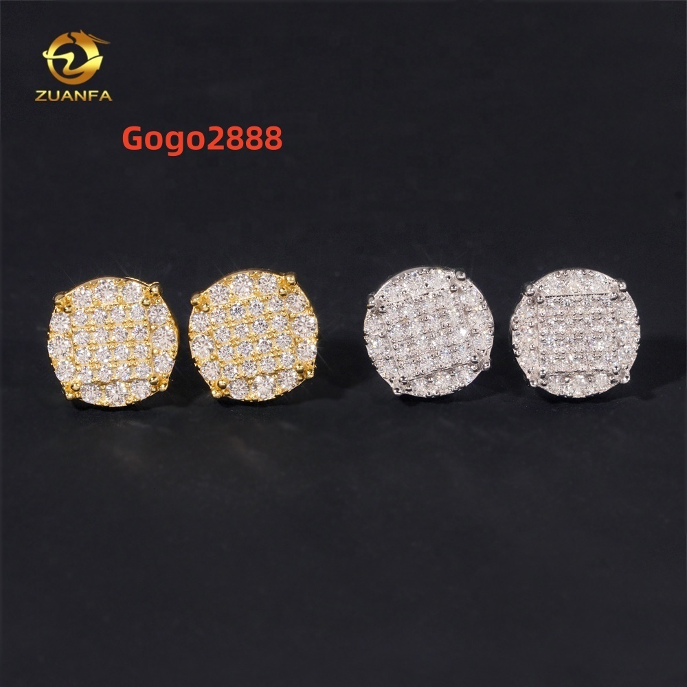 Wholesale Price High Quality Bling Iced Out Hip Hop 925 Sterling Silver Mens Round Moissanite Diamond Earrings