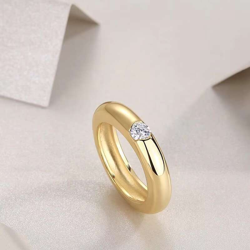 18K Gold Plated S925 Silver Minimalistic Luxury 4mm Moissanite Classic Comfort Fit Dome Ring Everyday Elegance for Women
