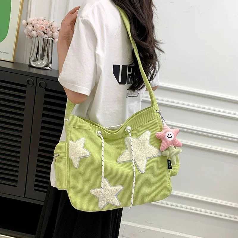 Niche Design Handbag Star Female Student Large Capacity Commuting Tote Corduroy Shoulder Crossbody Bag 2023 New XJ250610