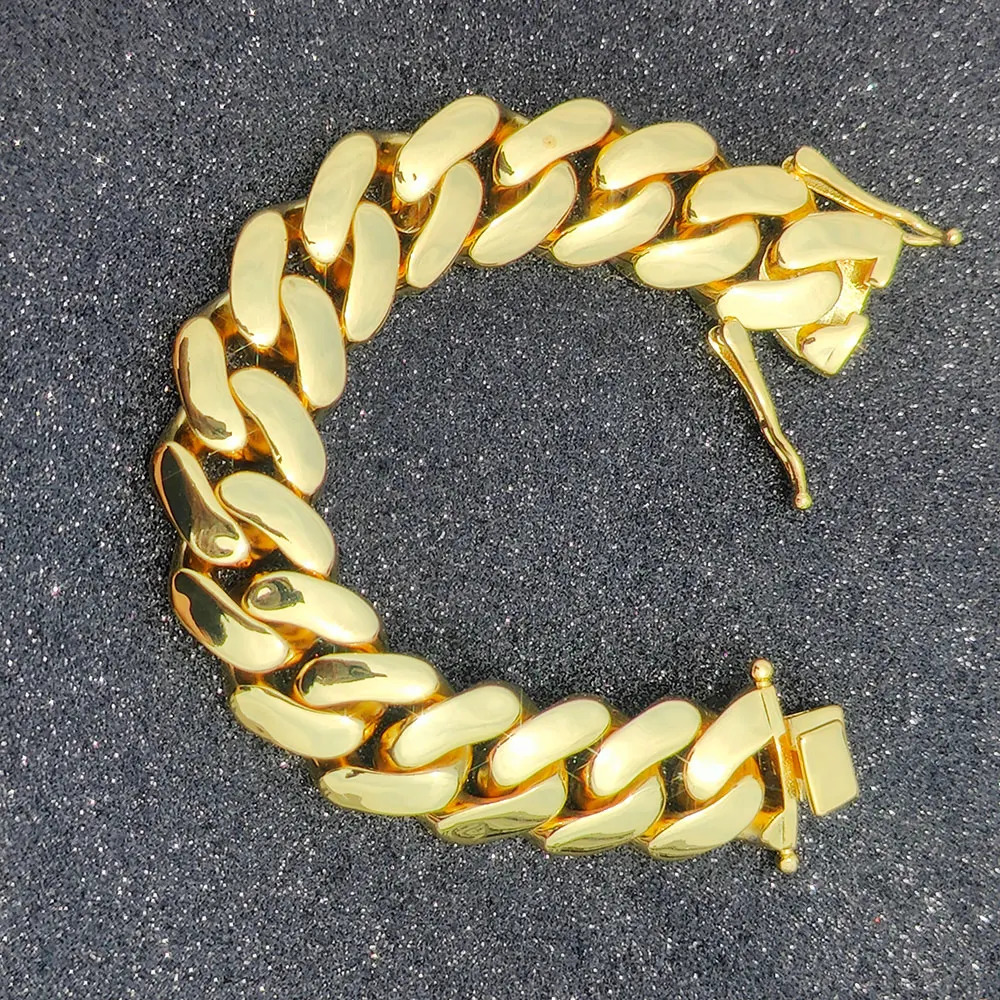 Mens 22mm Cuban Link Bracelet Hip Hop Heavy Brass Miami Chain Chunky Jewelry For Boy Gift Drop 250512