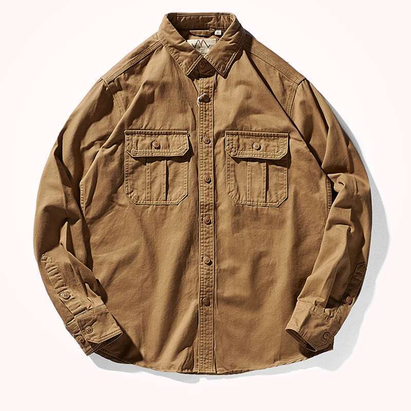 Men's New Arrival Fall 2024 Workwear Shirt Vintage Cotton Twill Zigzag Pattern Utility Pocket Long Sleeve Topcoat