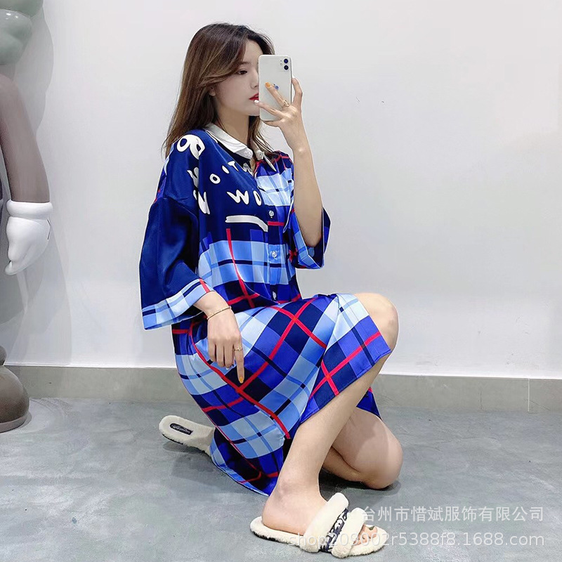 XX2602 Large size dress cartoon nightdress summer Korean version short-sleeved long pajamas female large size loose casual home clothes