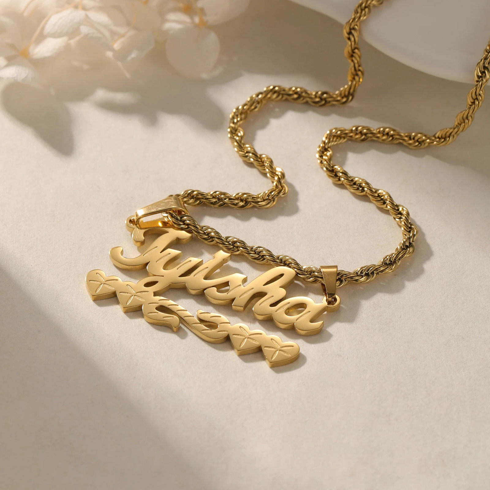 Deep Carving Customized Name Necklace Rope Chain Personalized Heart Necklaces For Women/Men Nameplate Jewelry Gift For Her 250512
