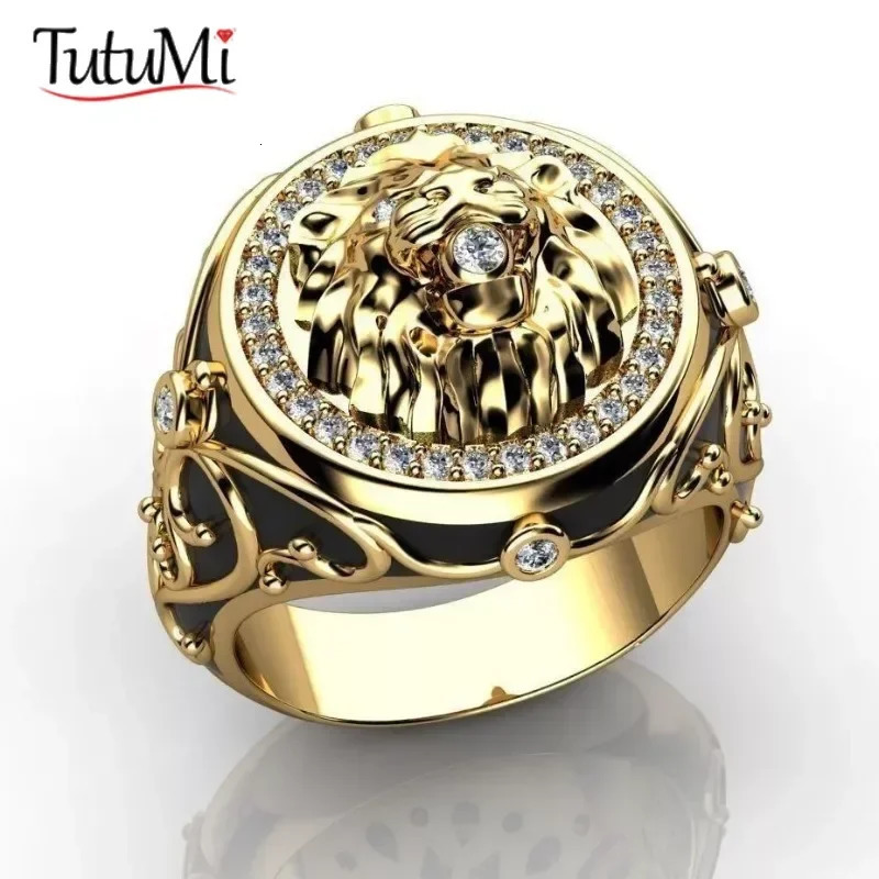 S925 Creative Lion Head Medusa Ring for Men Inlaid with Zircon Fashion Domineering Rings Female Punk Style Jewelry Gifts 250509