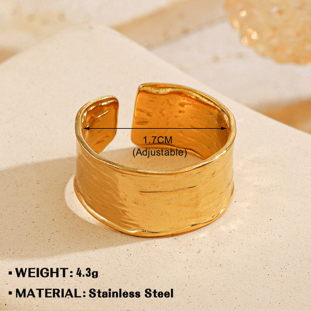 Ins style wide face geometric opening adjustable gold-plated stainless steel women's French ring
