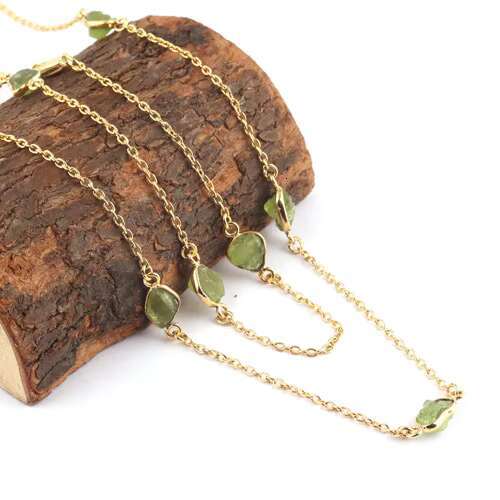Gold Plated August Birthstone Necklace, New Fashionable Design, Natural Olivine Women's Layered Chain Jewelry