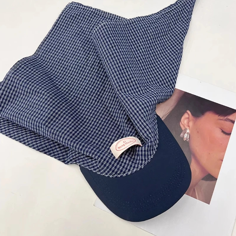 Retro Patch Color Matching Plaid Strap Sun Hats for Men and Women Summer Travel Protection Fashion Hip Hop Headscarf Cap 250512