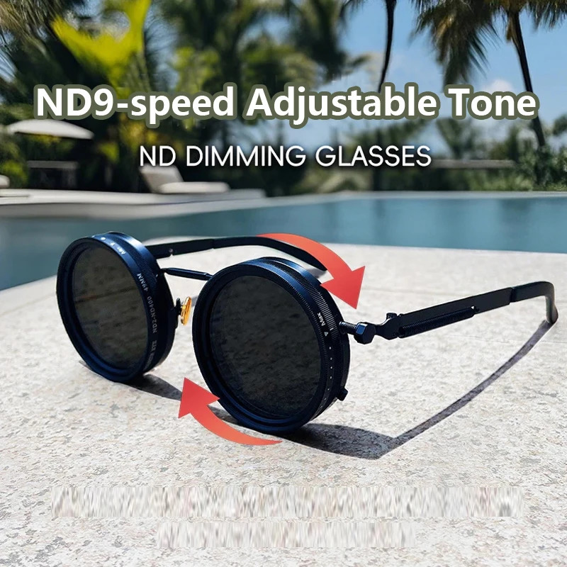 Polarized Round Sunglasses ND9 Adjustable Dimming Sun Glasses Men Women Retro Punk Mens Fishing Eyeglasses Outdoor Shades UV400 250512