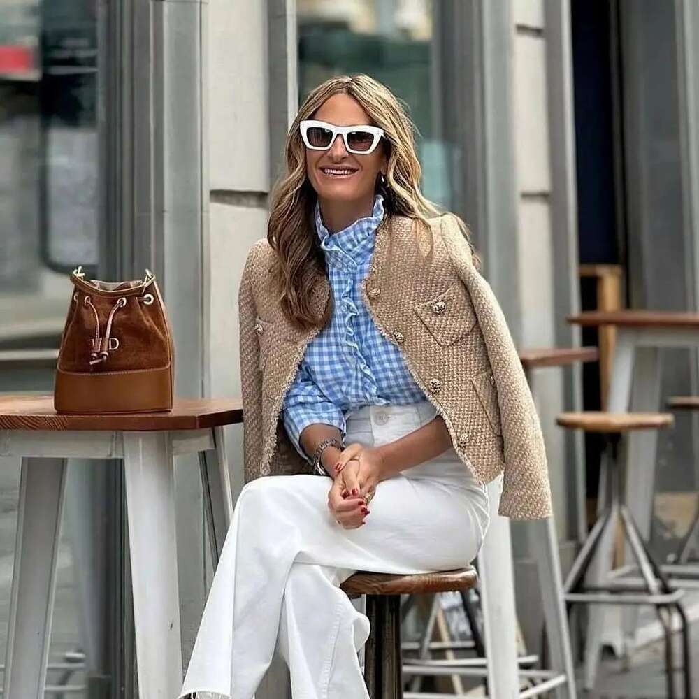 Tweed Basic Jacket Coat Women Clothing Woolen Long Sleeve Front Button Female Outerwear Chic Tops