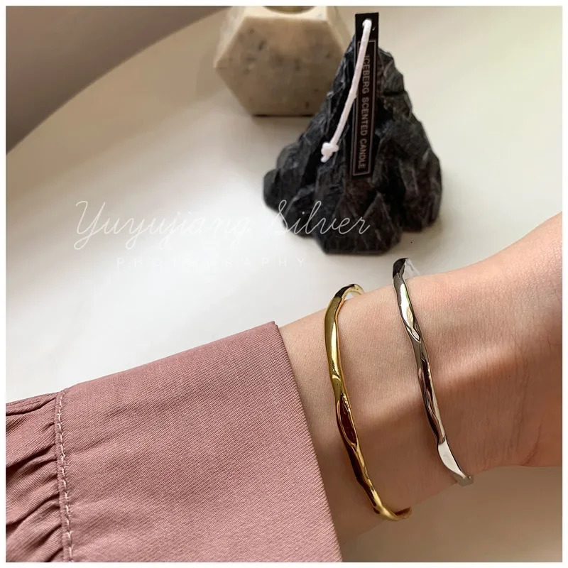 14K Gold Plated Stamp Bangle for Women Stylish Irregular Concave Convex Texture Bracelet Adjustable Open ner Jewelry Gifts 250512