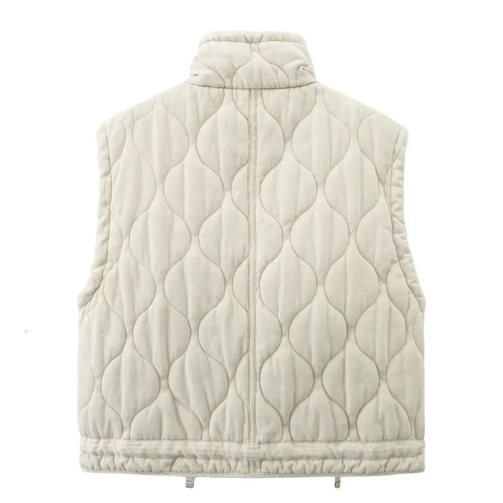 New Women's Versatile Sleeveless Stand Up Collar Pocket Decoration Cotton Vest Loose Shoulder Jacket