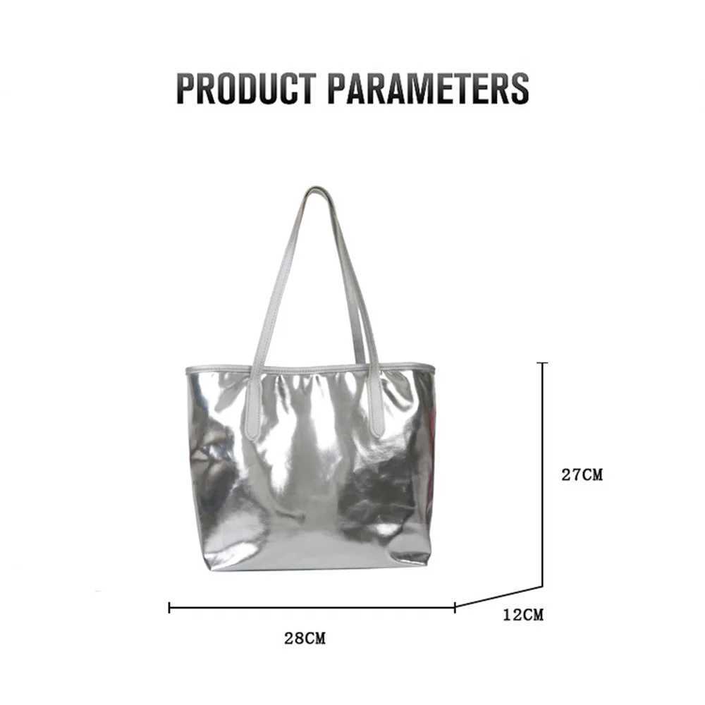 Women Large Handbag with Zipper Luxury Designer Silver Gold Shoulder Bag Simple Solid Color Soft Shopper Purse Ladies Tote BagXJ250512