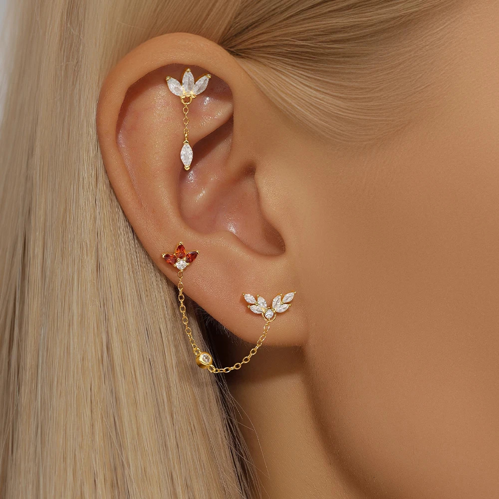 CANNER 1PC 925 Sterling Silver Horse Eye Zircon Crown Tassel Puncture Thread Flat Earring For Women Ins Long Cartilage Chain 250512