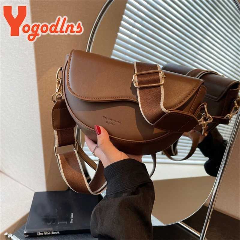 Yogodlns Fashion Small PU Leather Saddle Armpit Bags for Women Vintage Designer Shoulder Crossbody Bag Small Flap Purse HandbagsXJ250512
